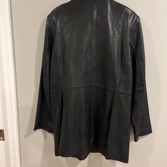 Anne Klein Leather Long Black Jacket Coat 90s Medium Full Zip vintage lambskin - Picture 5 of 9